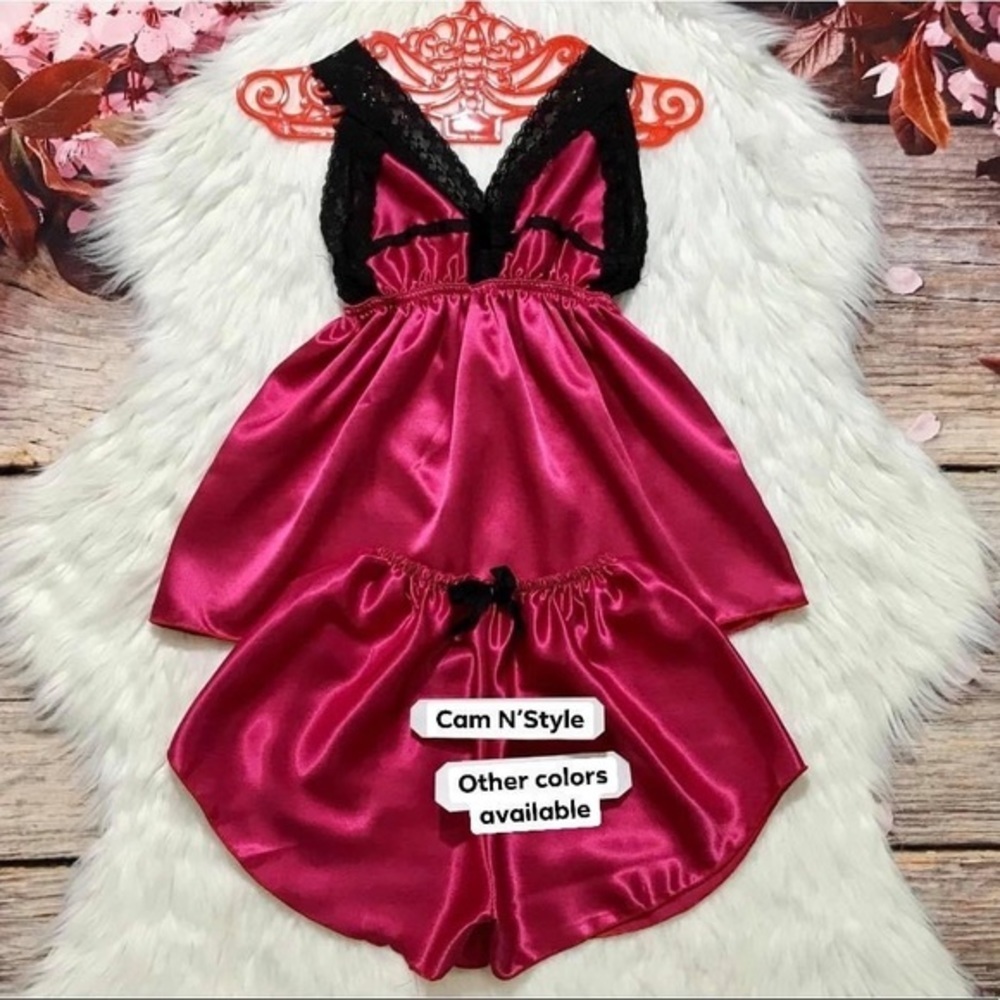 New Satin Silk-Like Lace PJs Set Assorted Color​
